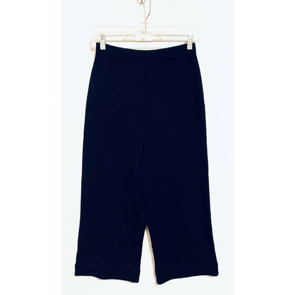 St John Collection Pants Womens 6 Navy Blue Santana Knit Cropped Wide Leg Work